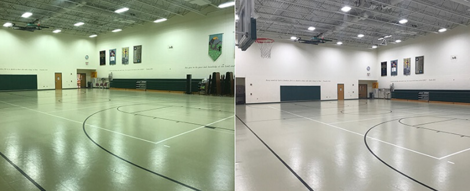 Gymnasium — High Bay Upgrade — Before and After LED retrofit