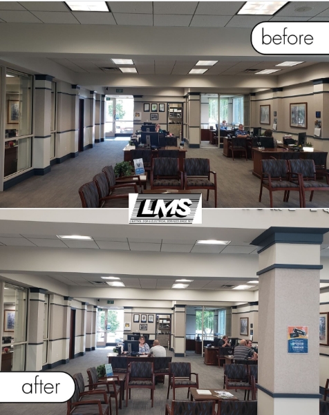 Office Lobby — Panel Upgrade — Before and After LED retrofit