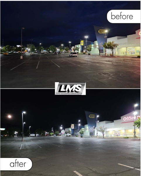 Parking Lot — Exterior LED Upgrade — Before and After LED retrofit