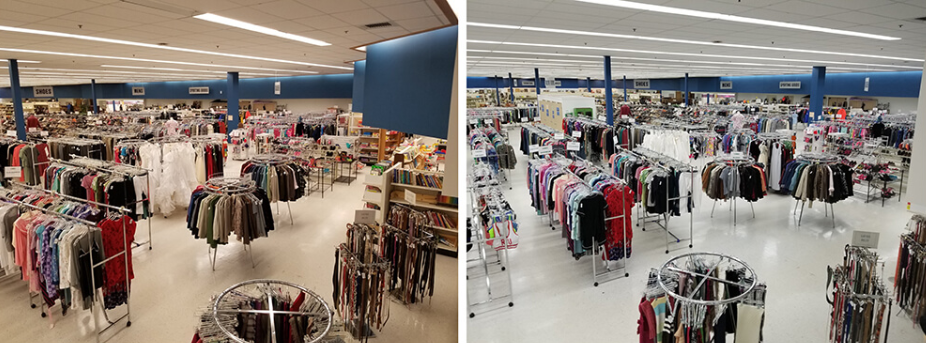 Retail Store — Troffer Replacement — Before and After LED retrofit