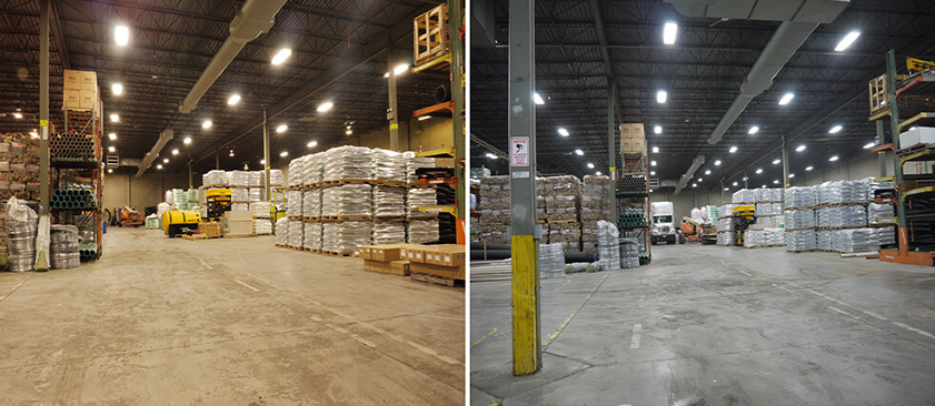 Warehouse — High Bay Replacement — Before and After LED retrofit