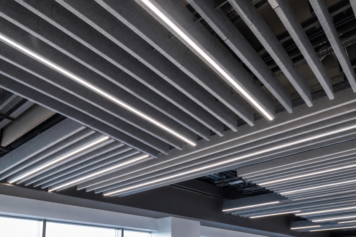 Bright commercial space with modern LED ceiling lighting design